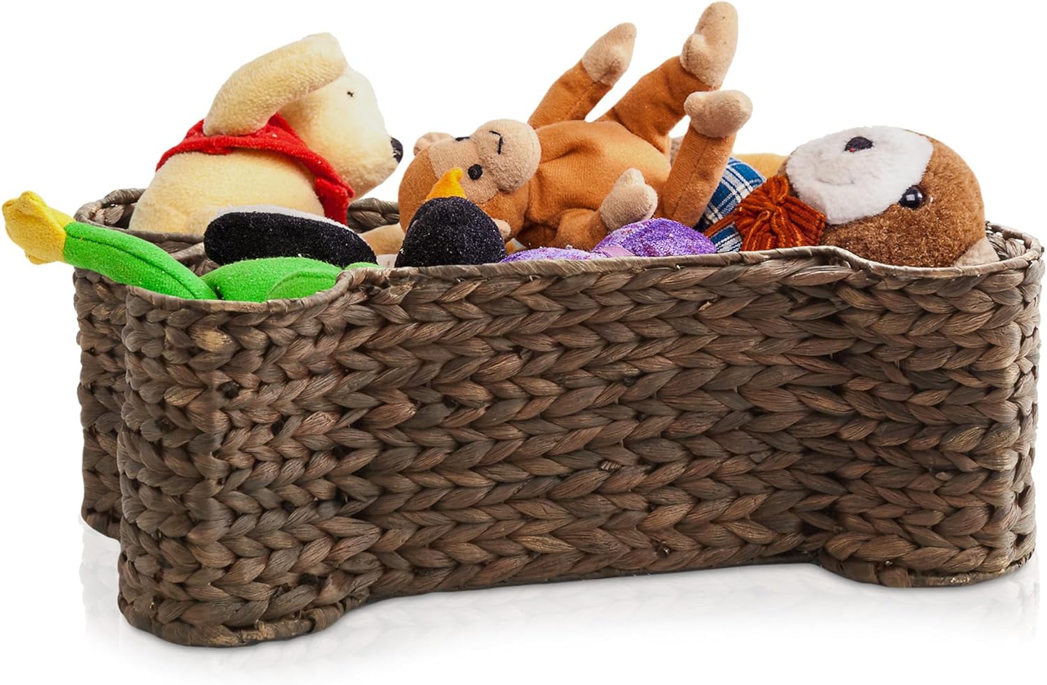 Casafield Dog Bone Shaped Storage Basket - Espresso, Large Woven Water Hyacinth Pet Toy Organizer Bin - Grand Goldman