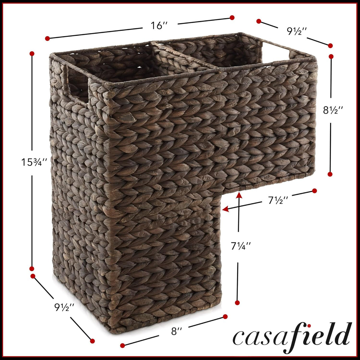 Casafield Stair Step Basket with Handles, Espresso - Woven Water Hyacinth Staircase Basket Storage Bin Organizer - Grand Goldman