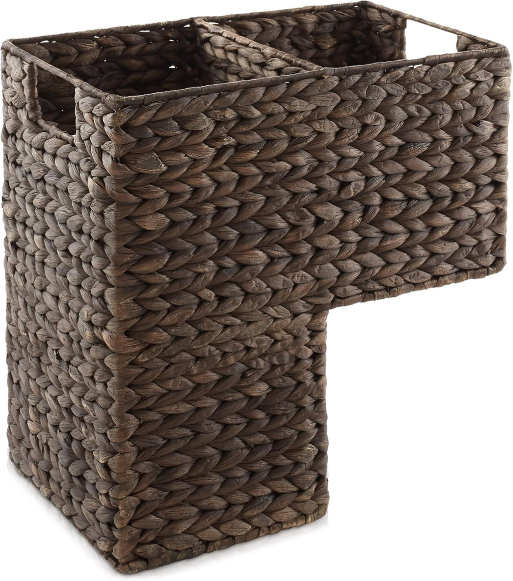 Casafield Stair Step Basket with Handles, Espresso - Woven Water Hyacinth Staircase Basket Storage Bin Organizer - Grand Goldman