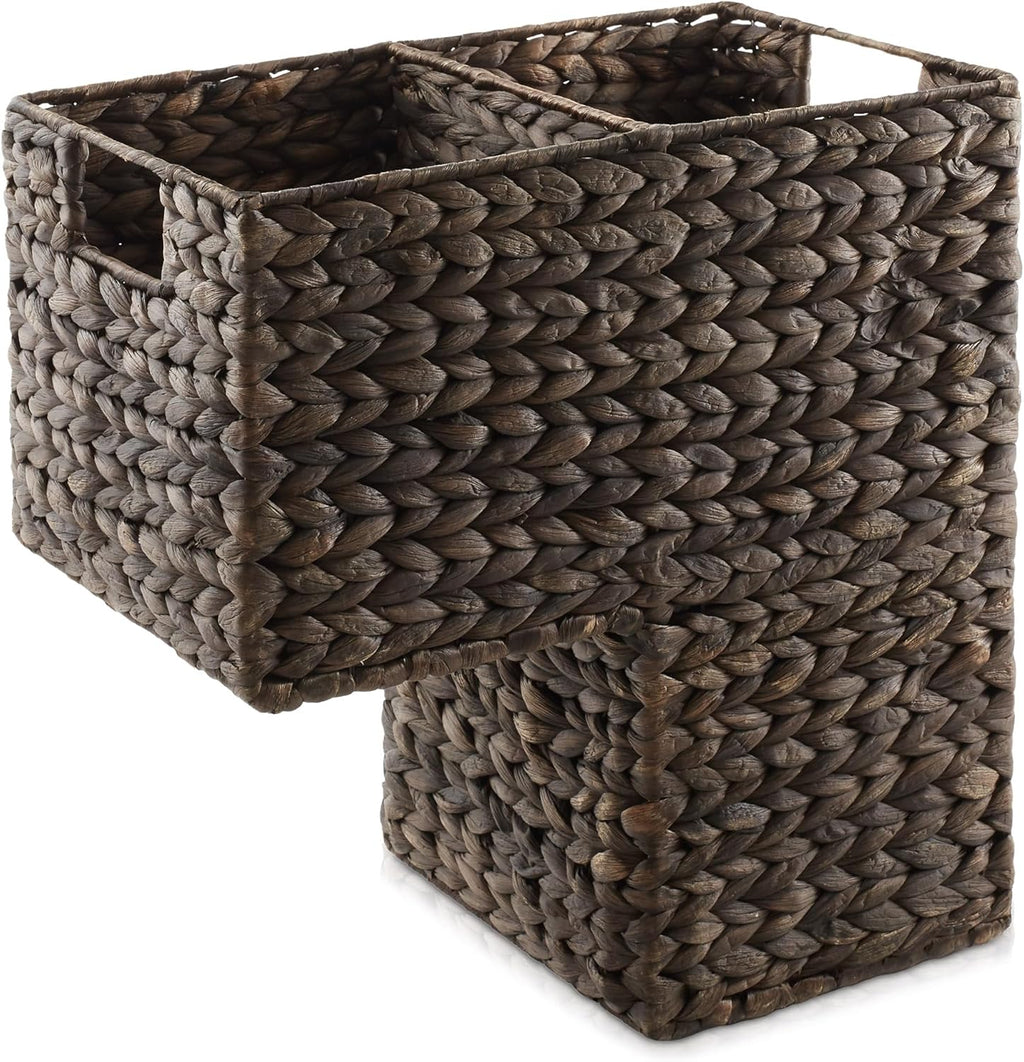 Casafield Stair Step Basket with Handles, Espresso - Woven Water Hyacinth Staircase Basket Storage Bin Organizer - Grand Goldman