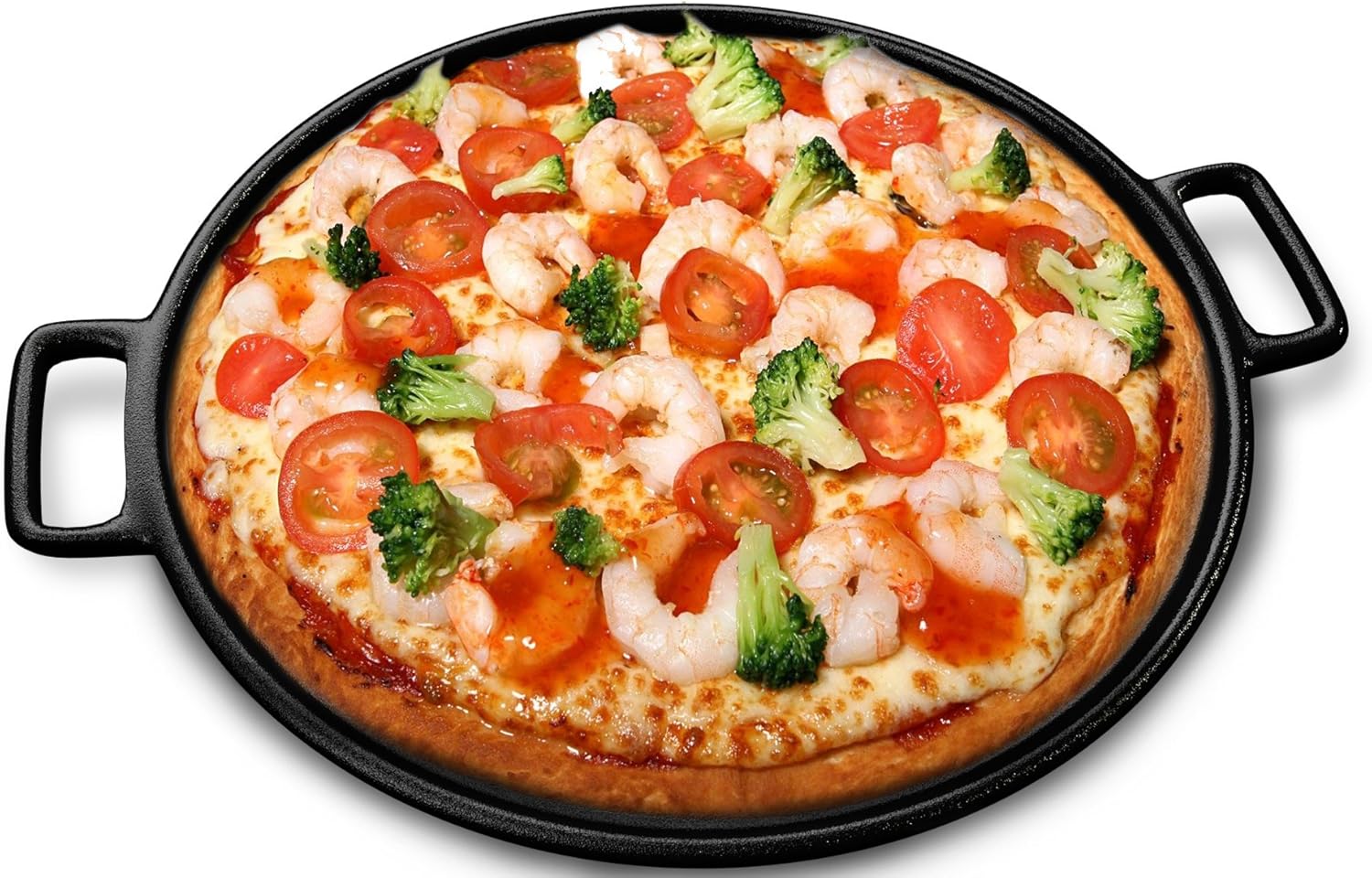 Cast Iron Pizza Pan - 14-Inch Baking Pan for Oven, Stovetop, Grill, or Campfires - Durable, Even-Heating, Versatile Cast Iron Griddle by Home-Complete - Grand Goldman