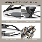 Ceiling Fans with Lights and Remote, 20'' Flush Mount Ceiling Fan of 150° Ultra Wide, Low Profile Ceiling Fan with 6 Speeds, 3000-6500K Dimmable Led for Bedroom Livingroom, Black - Grand Goldman