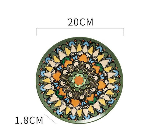 Ceramic Bohemian Tableware Platter Moroccan Pattern Ethnic Flat Plate - Grand Goldman