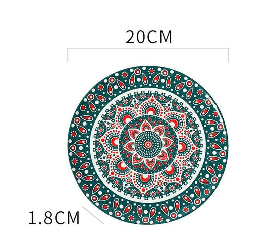 Ceramic Bohemian Tableware Platter Moroccan Pattern Ethnic Flat Plate - Grand Goldman