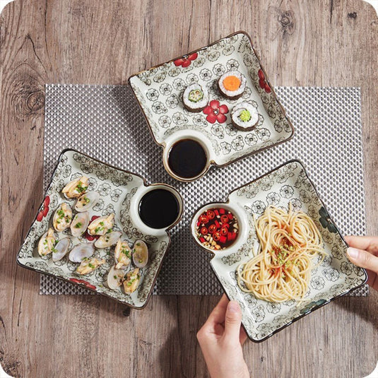 Ceramic Dumpling Plate With Vinegar Dish - Grand Goldman