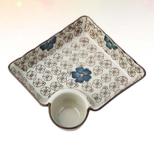 Ceramic Dumpling Plate With Vinegar Dish - Grand Goldman