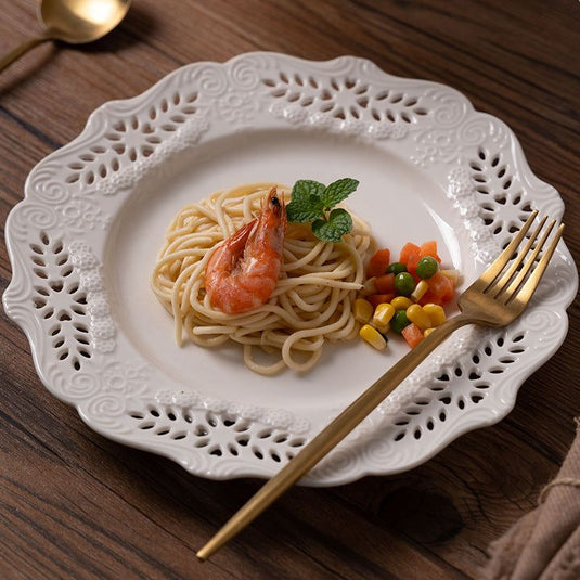 Ceramic Household Tray Cake Plate Tableware Dessert Western Plate Embossed Porcelain Plate - Grand Goldman