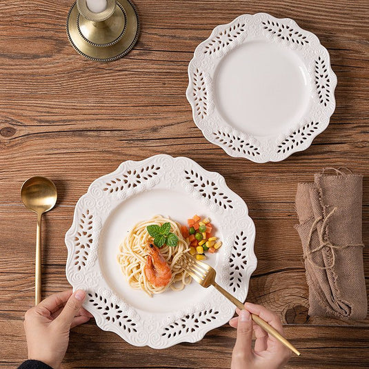 Ceramic Household Tray Cake Plate Tableware Dessert Western Plate Embossed Porcelain Plate - Grand Goldman