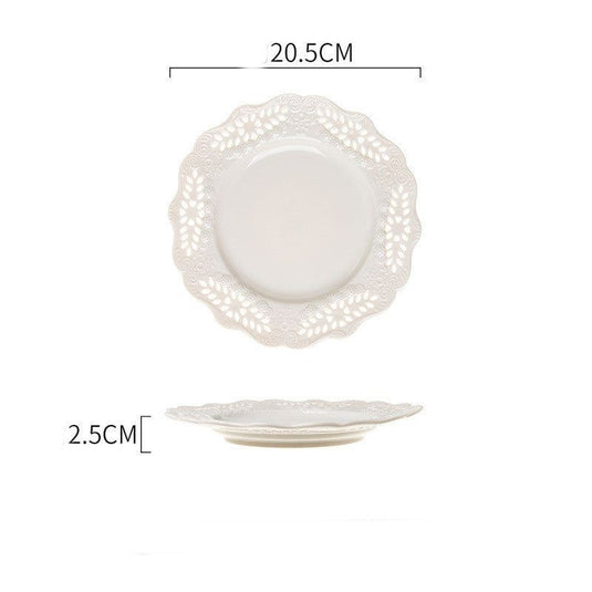 Ceramic Household Tray Cake Plate Tableware Dessert Western Plate Embossed Porcelain Plate - Grand Goldman