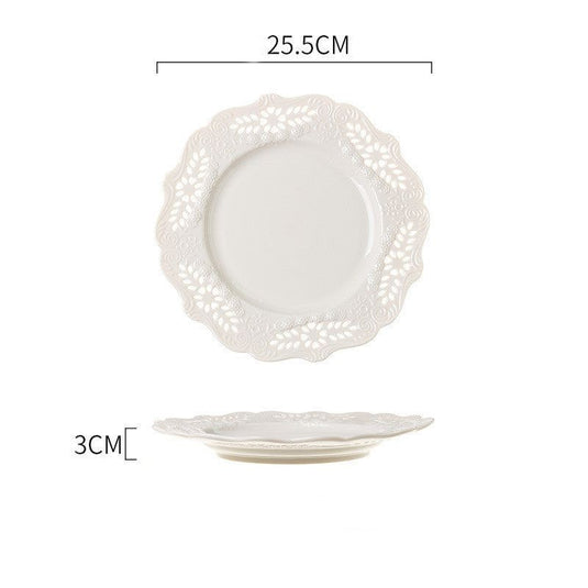 Ceramic Household Tray Cake Plate Tableware Dessert Western Plate Embossed Porcelain Plate - Grand Goldman