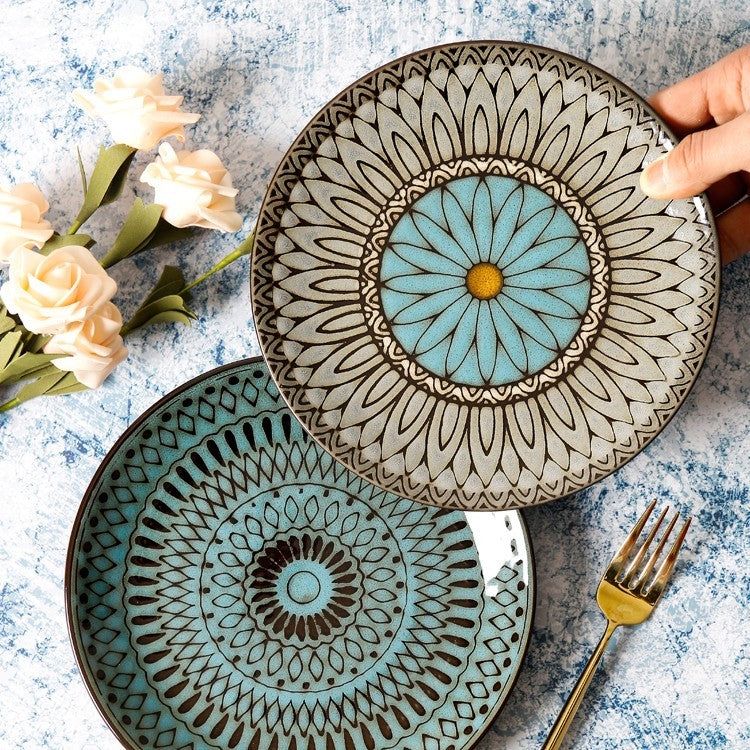 Ceramic Plate Flat Plate Creative Dish Plate Japanese Vintage Tableware - Grand Goldman