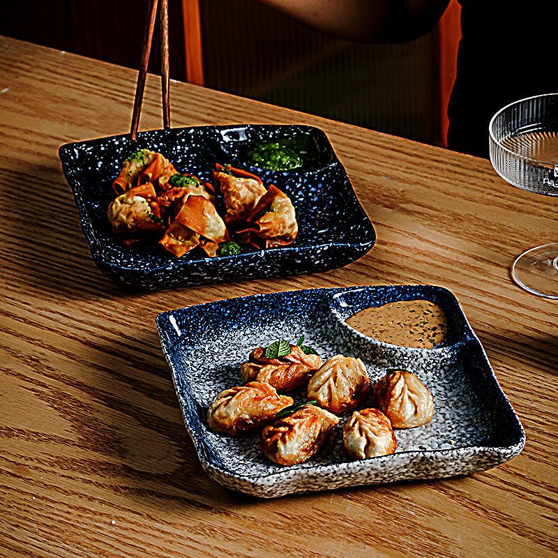 Ceramic Vinegar Dumpling Plate Bowl And Dish Compartment Household Creative Barbecue Plate Sushi Dipping Sauce - Grand Goldman