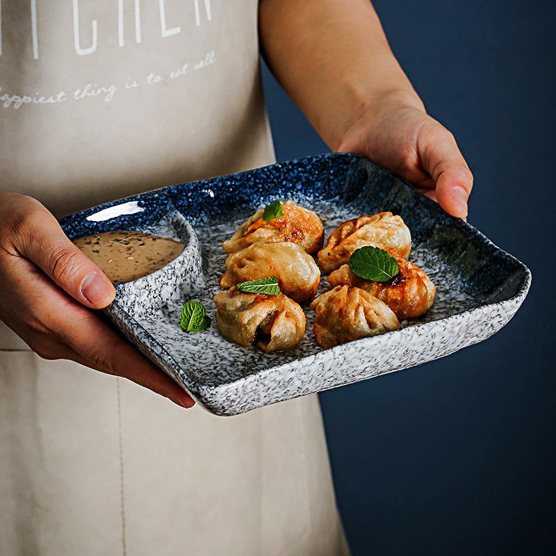 Ceramic Vinegar Dumpling Plate Bowl And Dish Compartment Household Creative Barbecue Plate Sushi Dipping Sauce - Grand Goldman