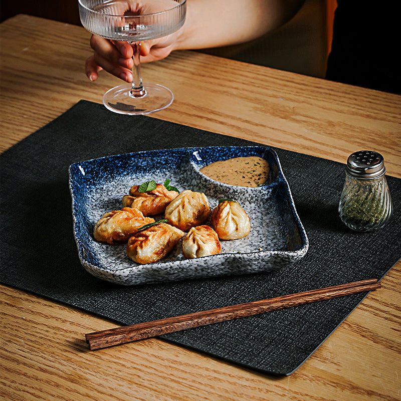 Ceramic Vinegar Dumpling Plate Bowl And Dish Compartment Household Creative Barbecue Plate Sushi Dipping Sauce - Grand Goldman