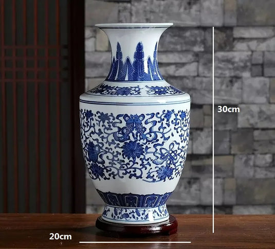 Ceramic Vase Blue and White Thin Bodied Porcelain Home Classical Shelf Bedroom Living Room Chinese Table Jingdezhen Ornaments Tall White Vases with Blue Arabesques and Nostalgic Hand Paintings