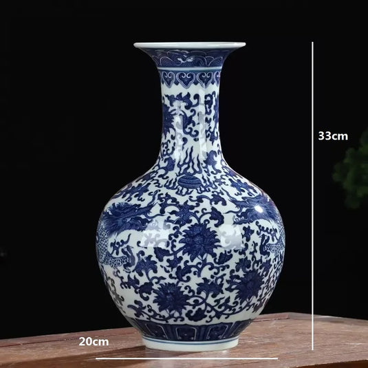 Vase en céramique porcelaine à corps fin bleu et blanc, étagère classique pour la maison, chambre à coucher, salon, table chinoise, ornements Jingdezhen, grands vases blancs avec arabesques bleues et peintures nostalgiques à la main