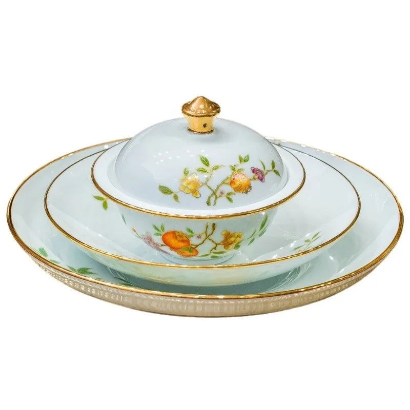 Ceramic Bowl and Plate Set Household Gold Border Ceramic Bowls and Dishes Home Tableware Set - Grand Goldman