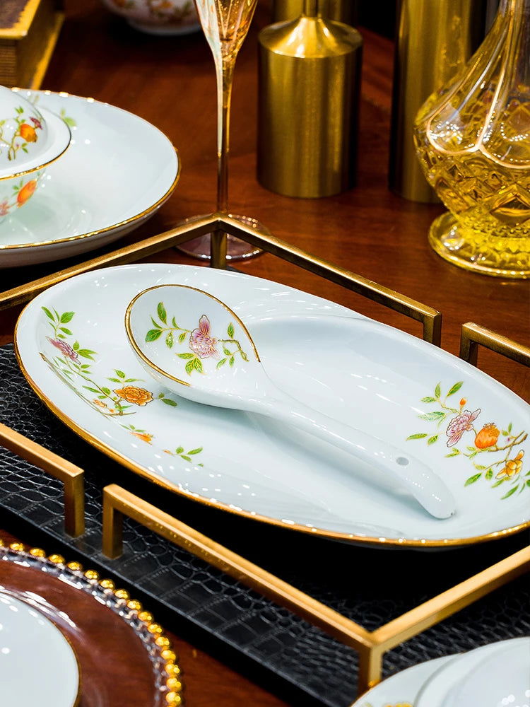 Ceramic Bowl and Plate Set Household Gold Border Ceramic Bowls and Dishes Home Tableware Set - Grand Goldman