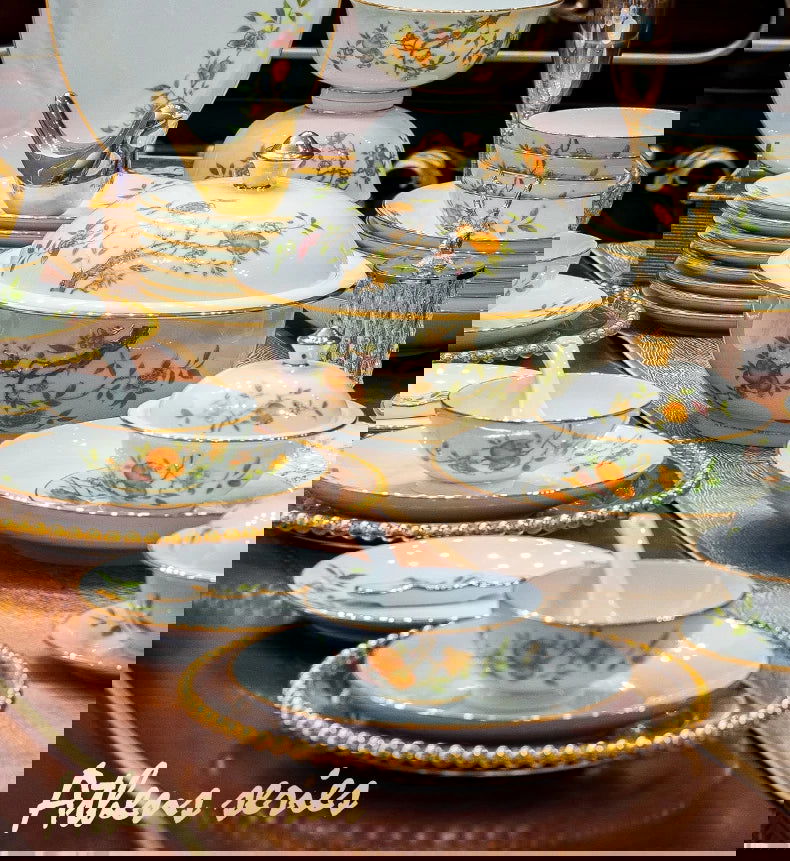 Ceramic Bowl and Plate Set Household Gold Border Ceramic Bowls and Dishes Home Tableware Set - Grand Goldman