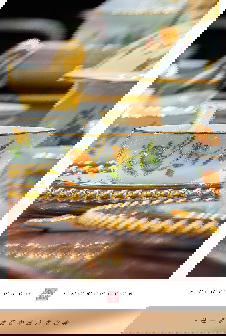 Ceramic Bowl and Plate Set Household Gold Border Ceramic Bowls and Dishes Home Tableware Set - Grand Goldman