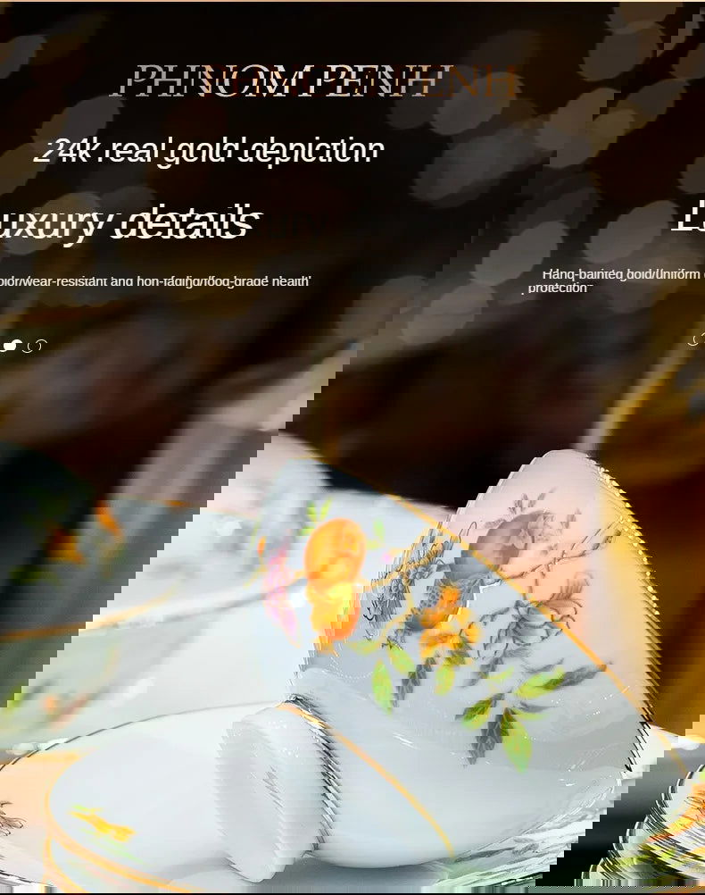 Ceramic Bowl and Plate Set Household Gold Border Ceramic Bowls and Dishes Home Tableware Set - Grand Goldman