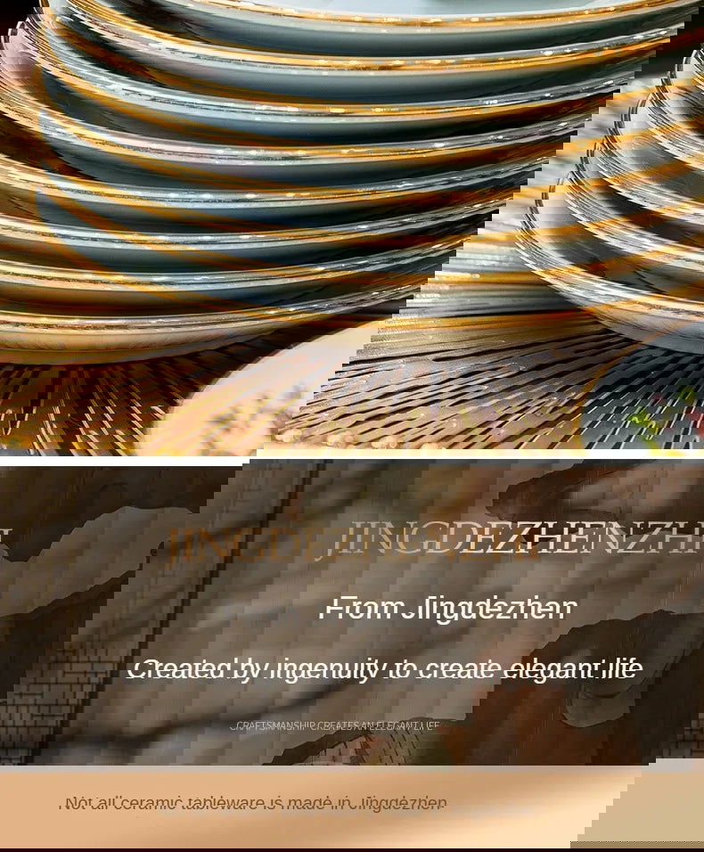 Ceramic Bowl and Plate Set Household Gold Border Ceramic Bowls and Dishes Home Tableware Set - Grand Goldman