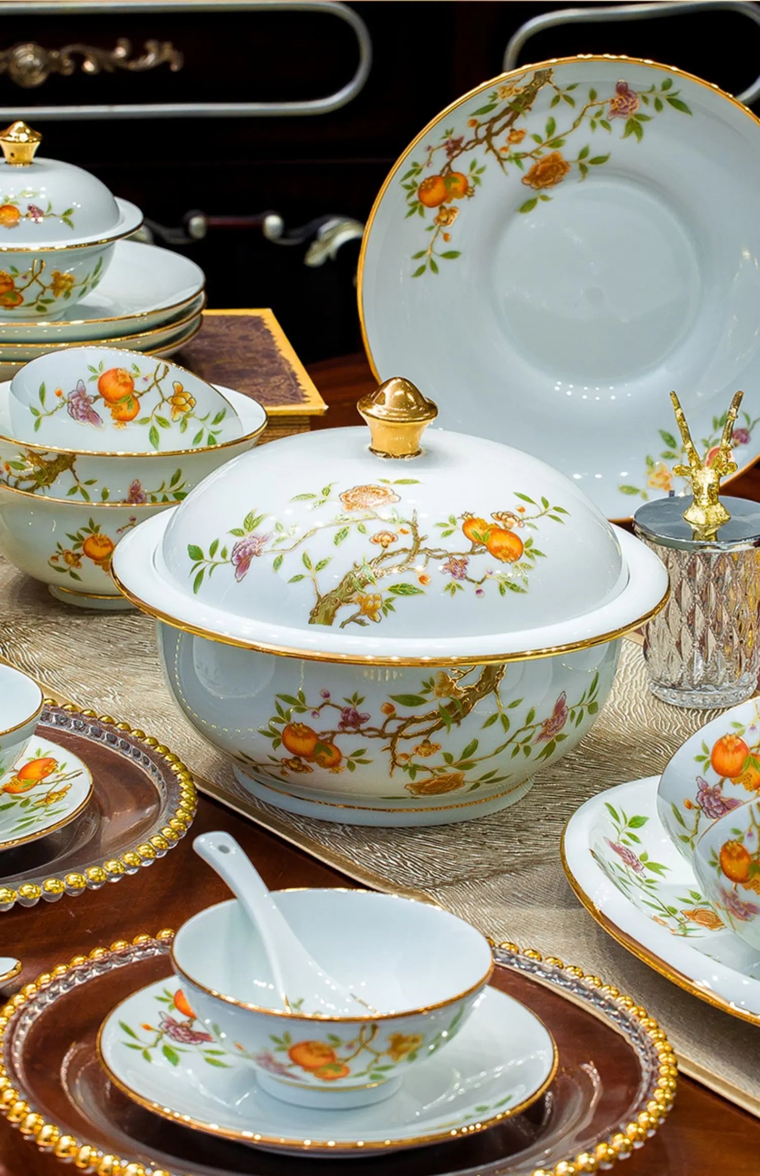 Ceramic Bowl and Plate Set Household Gold Border Ceramic Bowls and Dishes Home Tableware Set - Grand Goldman