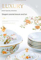 Ceramic Bowl and Plate Set Household Gold Border Ceramic Bowls and Dishes Home Tableware Set - Grand Goldman