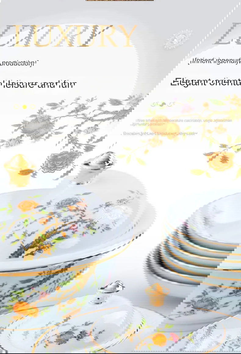 Ceramic Bowl and Plate Set Household Gold Border Ceramic Bowls and Dishes Home Tableware Set - Grand Goldman