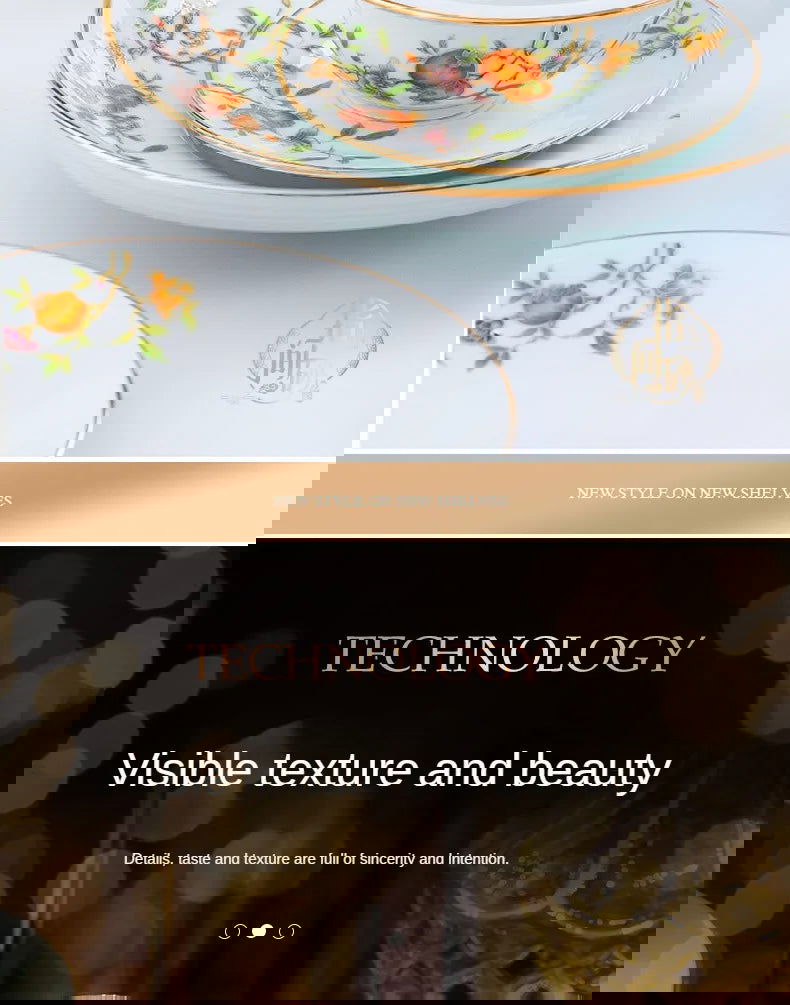 Ceramic Bowl and Plate Set Household Gold Border Ceramic Bowls and Dishes Home Tableware Set - Grand Goldman