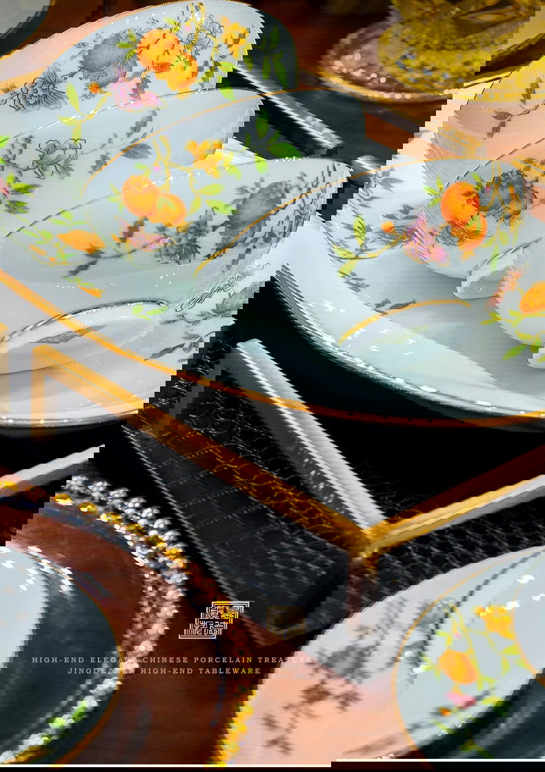 Ceramic Bowl and Plate Set Household Gold Border Ceramic Bowls and Dishes Home Tableware Set - Grand Goldman