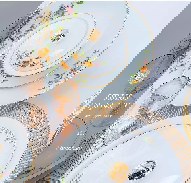 Ceramic Bowl and Plate Set Household Gold Border Ceramic Bowls and Dishes Home Tableware Set - Grand Goldman