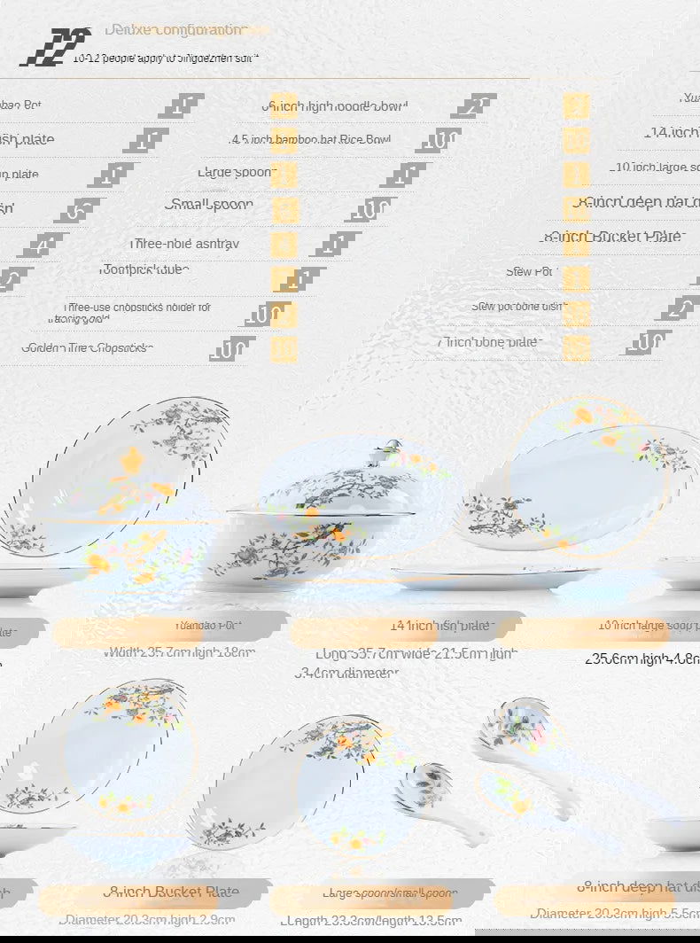 Ceramic Bowl and Plate Set Household Gold Border Ceramic Bowls and Dishes Home Tableware Set - Grand Goldman