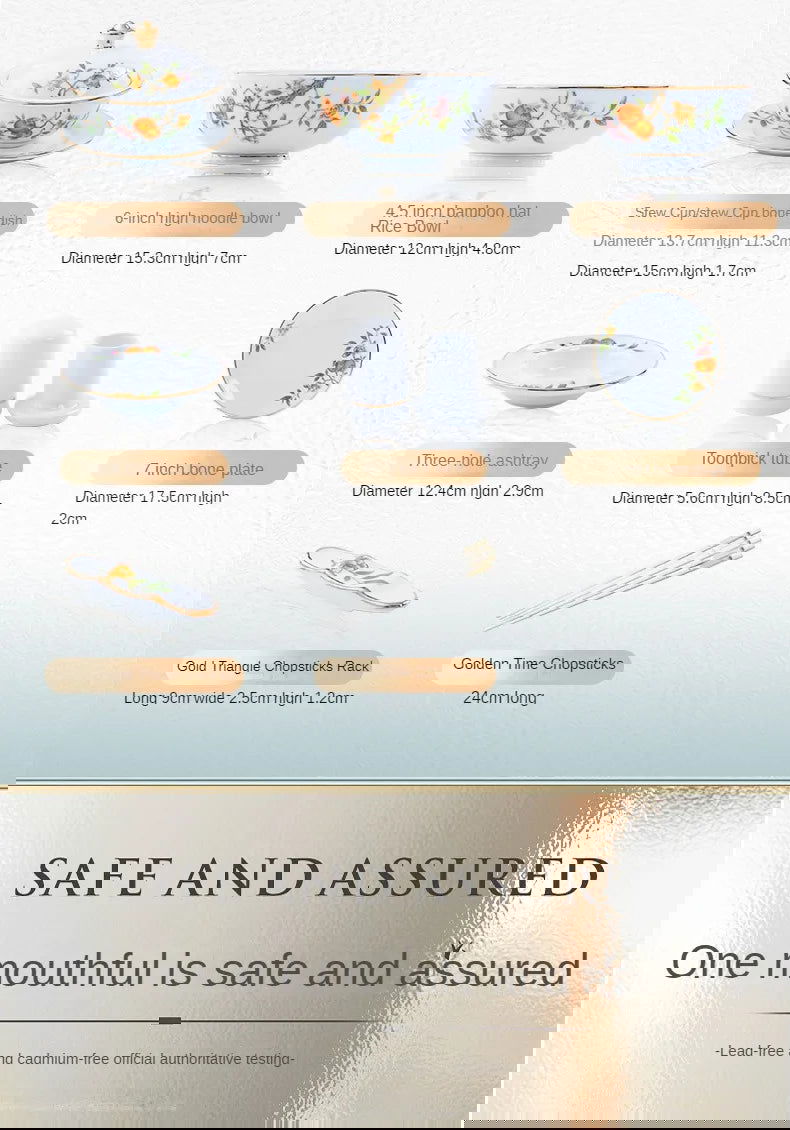 Ceramic Bowl and Plate Set Household Gold Border Ceramic Bowls and Dishes Home Tableware Set - Grand Goldman