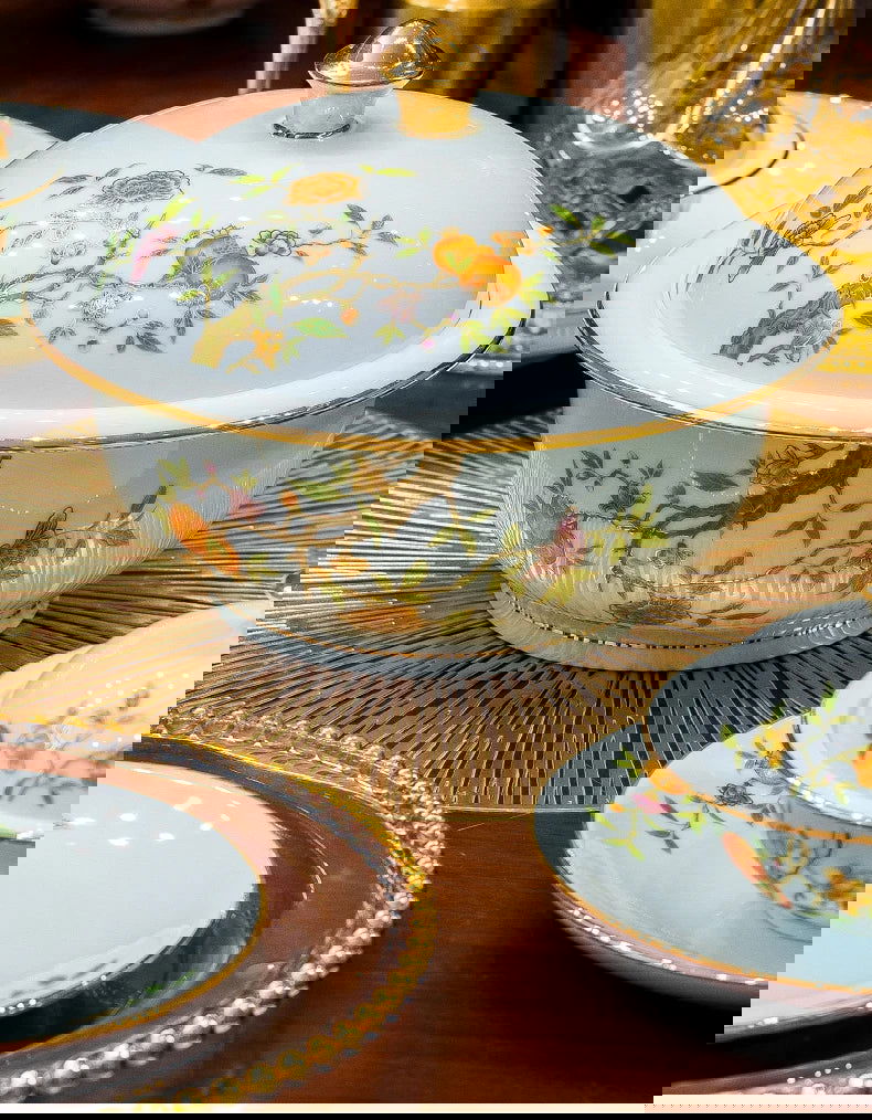 Ceramic Bowl and Plate Set Household Gold Border Ceramic Bowls and Dishes Home Tableware Set - Grand Goldman