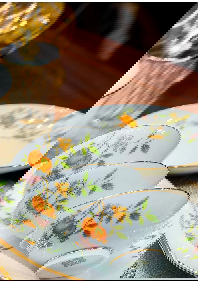 Ceramic Bowl and Plate Set Household Gold Border Ceramic Bowls and Dishes Home Tableware Set - Grand Goldman