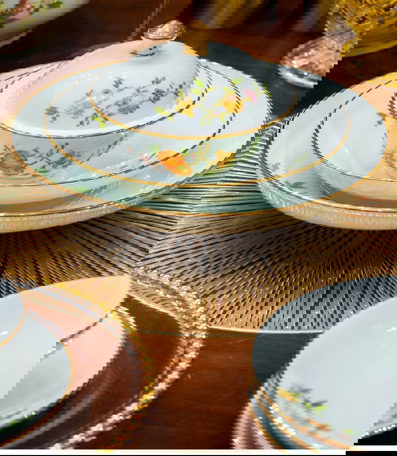 Ceramic Bowl and Plate Set Household Gold Border Ceramic Bowls and Dishes Home Tableware Set - Grand Goldman