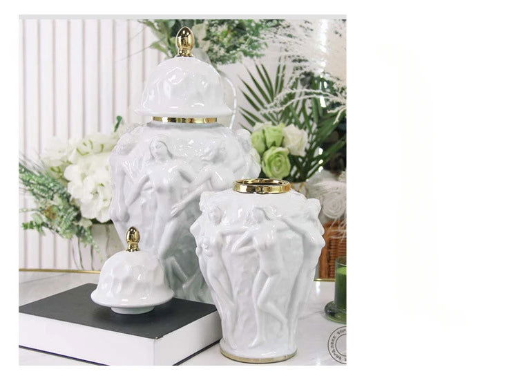 Ceramic Checkmate Jar Abstract Human Ginger Jar Art Body Crafts Flower Vase Ceramic Bottle Home Decoration Accessories - Grand Goldman