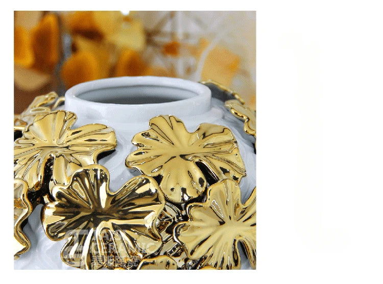 Ceramic Checkmate Jar Argyle Ginger Jar Embossed Gold Petal Storage Tank Flower Vase Home Decoration Accessories - Grand Goldman