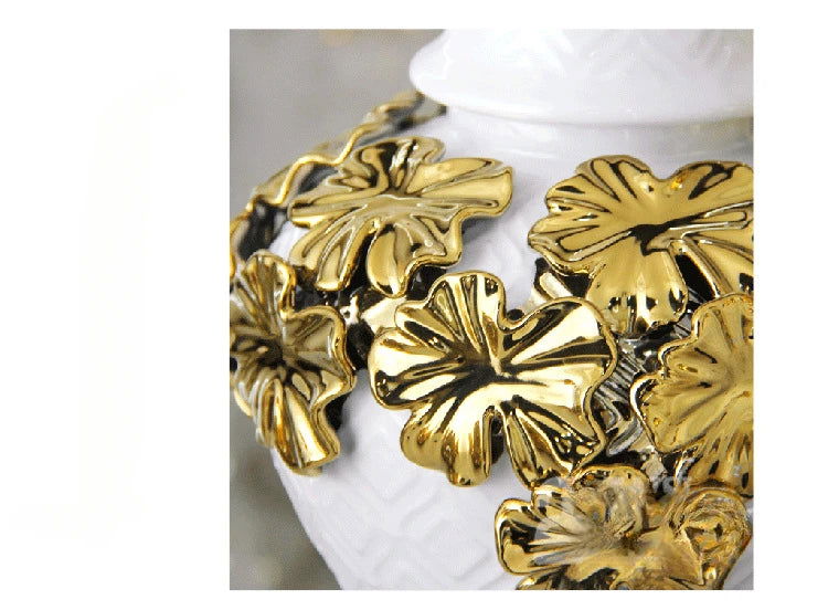 Ceramic Checkmate Jar Argyle Ginger Jar Embossed Gold Petal Storage Tank Flower Vase Home Decoration Accessories - Grand Goldman