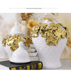 Ceramic Checkmate Jar Argyle Ginger Jar Embossed Gold Petal Storage Tank Flower Vase Home Decoration Accessories - Grand Goldman