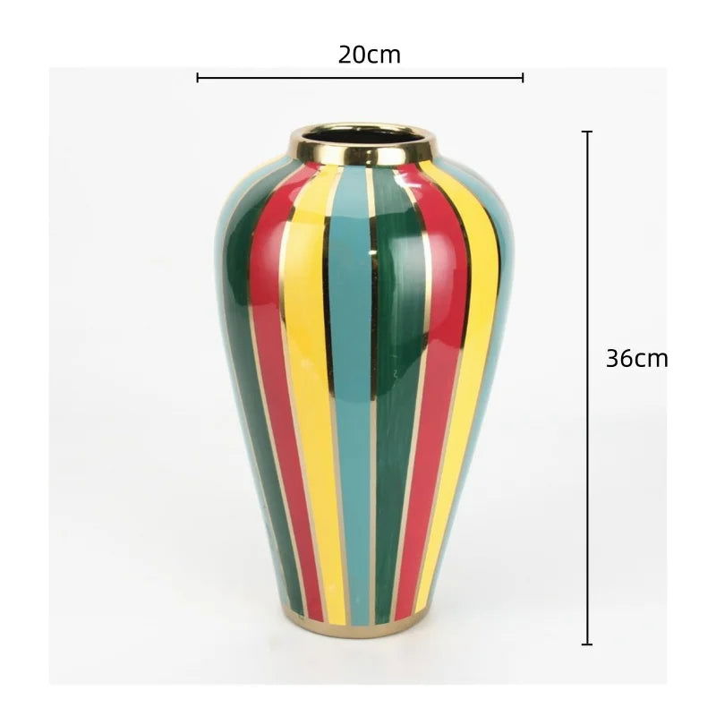 Ceramic Checkmate Jar Colorful Striped Ginger Jar Flower Vase Storage Tank Porcelain Handicrafts Ornaments Home Decoration - Grand Goldman