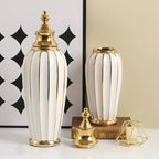 Ceramic Checkmate Jar Flower Vase Geometric Gold Edge Ginger Jar Storage Tank China Pot Porcelain Home Decoration Accessories - Grand Goldman