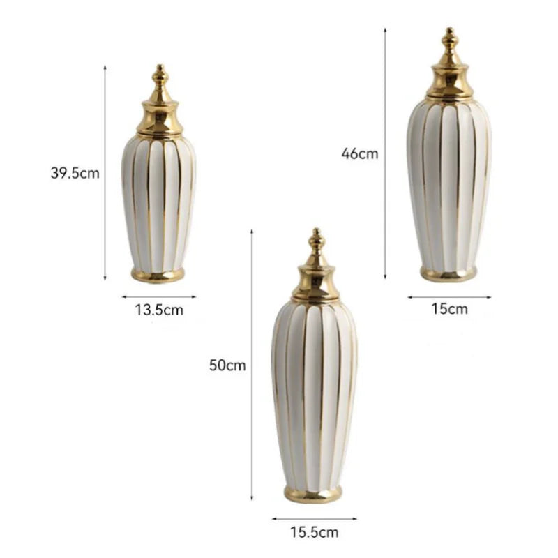 Ceramic Checkmate Jar Flower Vase Geometric Gold Edge Ginger Jar Storage Tank China Pot Porcelain Home Decoration Accessories - Grand Goldman