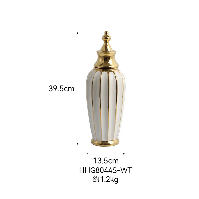 Ceramic Checkmate Jar Flower Vase Geometric Gold Edge Ginger Jar Storage Tank China Pot Porcelain Home Decoration Accessories - Grand Goldman