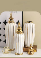 Ceramic Checkmate Jar Flower Vase Geometric Gold Edge Ginger Jar Storage Tank China Pot Porcelain Home Decoration Accessories - Grand Goldman