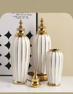 Ceramic Checkmate Jar Flower Vase Geometric Gold Edge Ginger Jar Storage Tank China Pot Porcelain Home Decoration Accessories - Grand Goldman