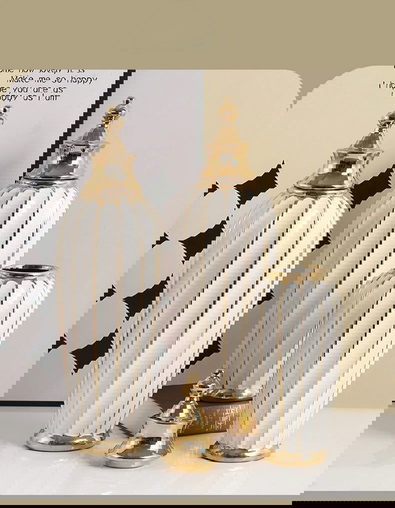 Ceramic Checkmate Jar Flower Vase Geometric Gold Edge Ginger Jar Storage Tank China Pot Porcelain Home Decoration Accessories - Grand Goldman