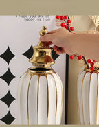 Ceramic Checkmate Jar Flower Vase Geometric Gold Edge Ginger Jar Storage Tank China Pot Porcelain Home Decoration Accessories - Grand Goldman