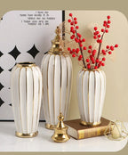 Ceramic Checkmate Jar Flower Vase Geometric Gold Edge Ginger Jar Storage Tank China Pot Porcelain Home Decoration Accessories - Grand Goldman